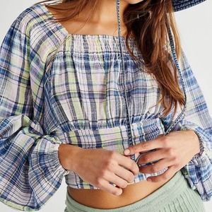 NWT Free People Marlena Plaid Top size S
